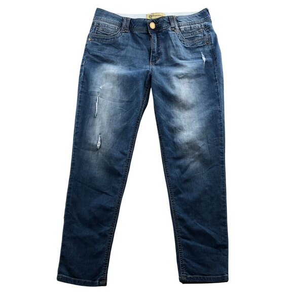Democracy Womens Jeans Size 10 Ab Technology Skinny Leg Distressed Blue Denim - Picture 1 of 13